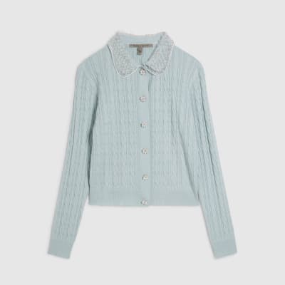 Green Embellished Collar Cardigan