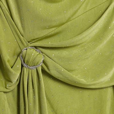 Green Embellished Drape Trim Mini Dress
