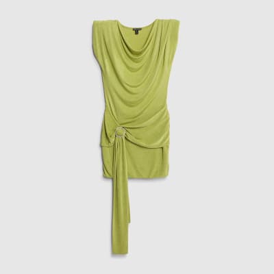 Green Embellished Drape Trim Mini Dress