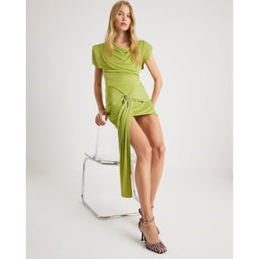 Green Embellished Drape Trim Mini Dress