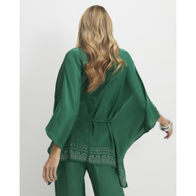 Green Embellished Kimono Top