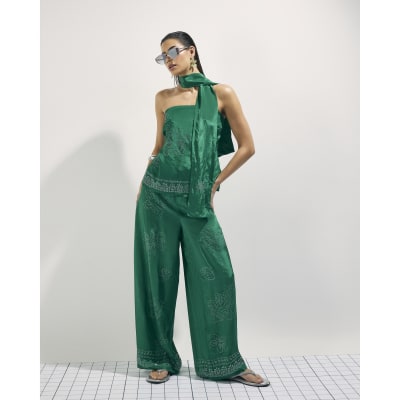 Green Embellished Scarf Bandeau Top