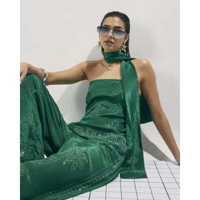 Green Embellished Scarf Bandeau Top
