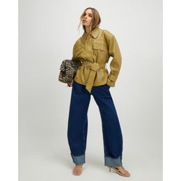 Green Faux Leather Belted Jacket