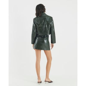 Green Faux Leather Croc Texture Mini Skirt
