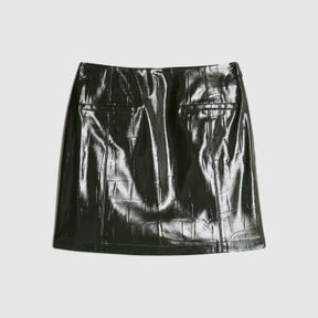 Green Faux Leather Croc Texture Mini Skirt