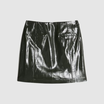 Green Faux Leather Croc Texture Mini Skirt