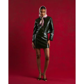 Green Faux Leather Croc Texture Mini Skirt