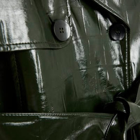 Green Faux Leather Croc Texture Trench Coat