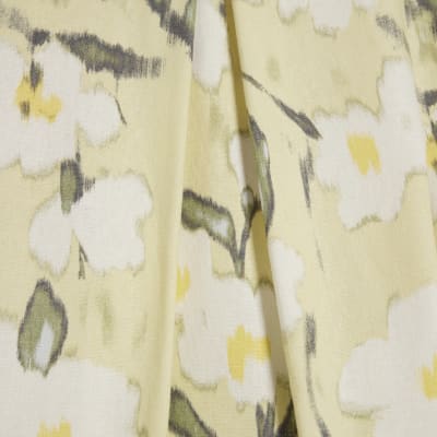 Green Floral Linen Blend Wide Leg Trousers