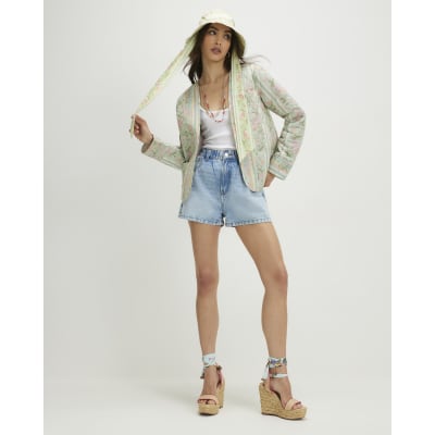 Green Floral Print Quilted Jacket