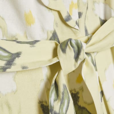 Green Floral Scallop Linen Blend Jumpsuit