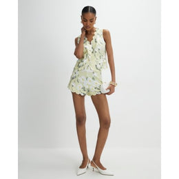 Green Floral Scallop Linen Blend Shorts