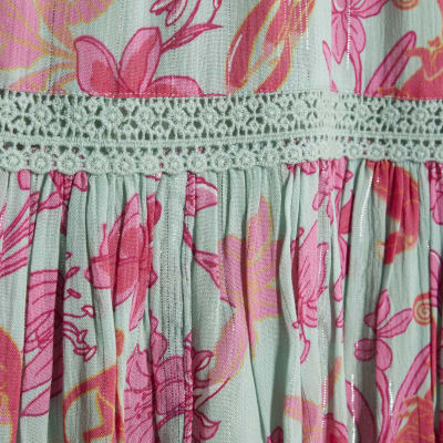 Green Floral Shirred Mini Beach Dress