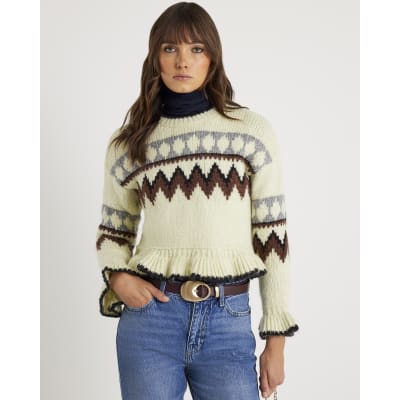 Green Frill Knitted Fair Isle Jumper