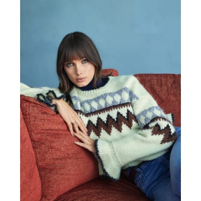 Green Frill Knitted Fair Isle Jumper