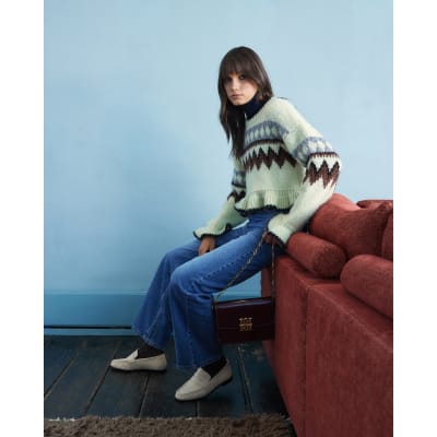 Green Frill Knitted Fair Isle Jumper