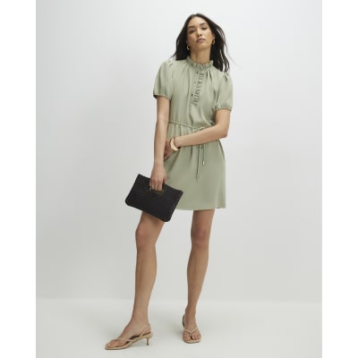 Green Frill Trim Mini Dress