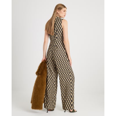 Green Geometric Drape Cowl Jumpsuit