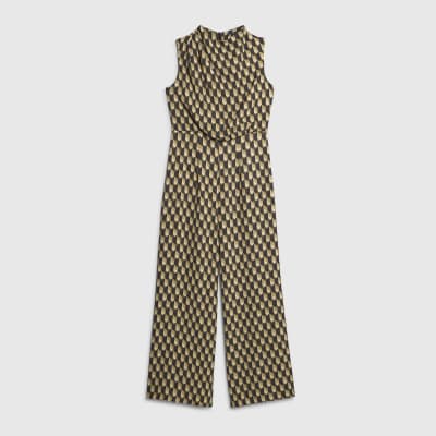 Green Geometric Drape Cowl Jumpsuit