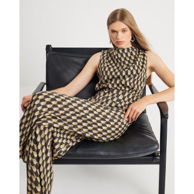 Green Geometric Drape Cowl Jumpsuit