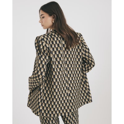 Green Geometric Print Oversized Blazer