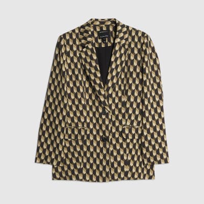 Green Geometric Print Oversized Blazer