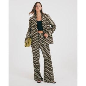 Green Geometric Print Oversized Blazer