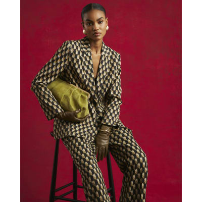 Green Geometric Print Oversized Blazer