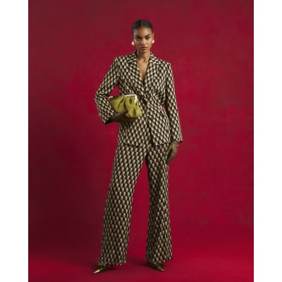 Green Geometric Print Oversized Blazer