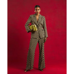 Green Geometric Print Oversized Blazer