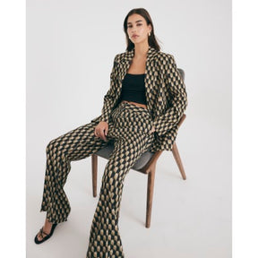 Green Geometric Skinny Flared Trousers