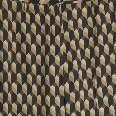 Green Geometric Skinny Flared Trousers