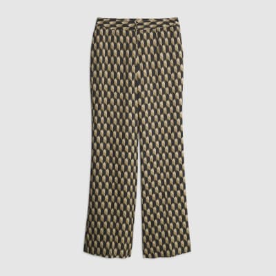 Green Geometric Skinny Flared Trousers