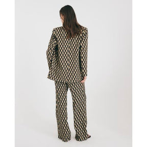 Green Geometric Skinny Flared Trousers