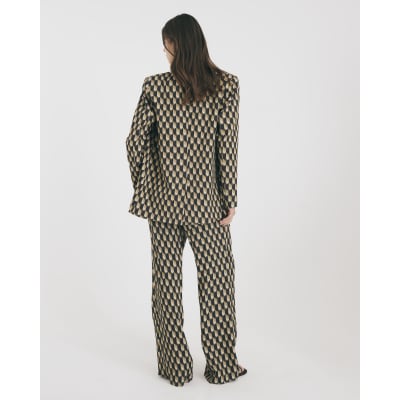 Green Geometric Skinny Flared Trousers