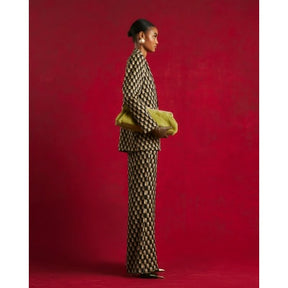 Green Geometric Skinny Flared Trousers