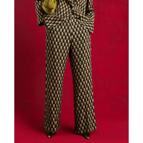 Green Geometric Skinny Flared Trousers