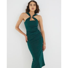 Green Halter Neck Midi Dress