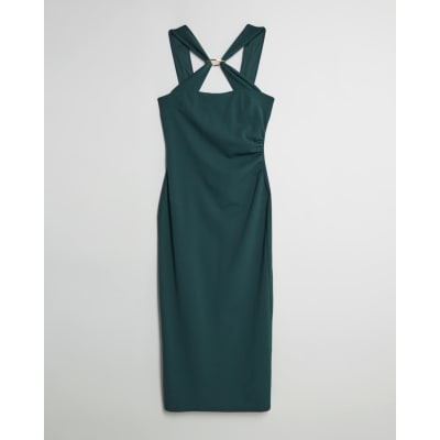 Green Halter Neck Midi Dress