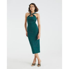 Green Halter Neck Midi Dress