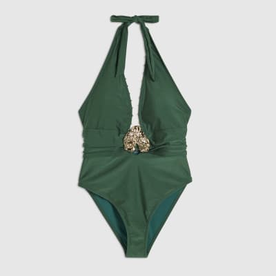 Green Hardware Plunge Swimsuit