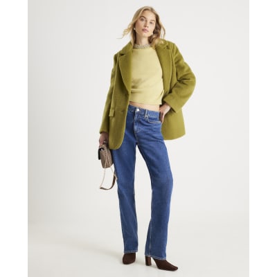 Green Knitted Crew Neck Embellished Jumper