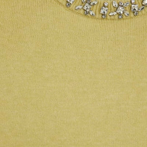 Green Knitted Crew Neck Embellished Jumper