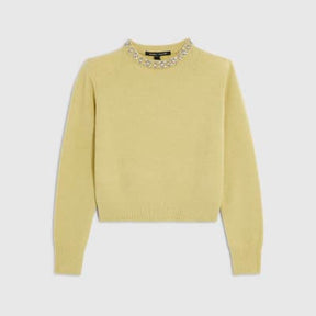 Green Knitted Crew Neck Embellished Jumper