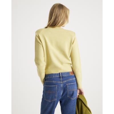 Green Knitted Crew Neck Embellished Jumper