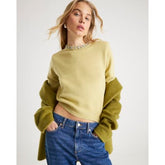 Green Knitted Crew Neck Embellished Jumper