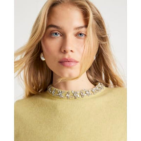 Green Knitted Crew Neck Embellished Jumper