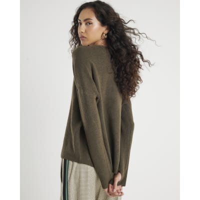 Green Knitted Curved Hem Jumper