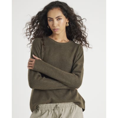 Green Knitted Curved Hem Jumper